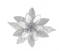 ORN FLOWER CLIP SILV/WHITE 6.9"