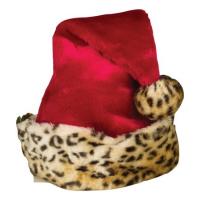 HAT SANTA RED 17" W/LEOPARD TRIM