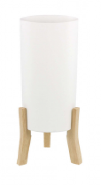 LAMP TABLE CYLINDER WHT & WOOD